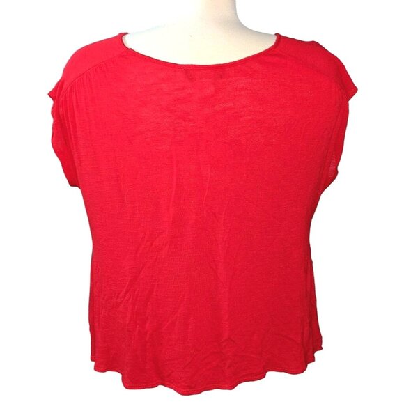 P, Inc Maternity Blouse Sz Large Womens Red Cap Sleeve Round Swoopy Shirt - Picture 1 of 5